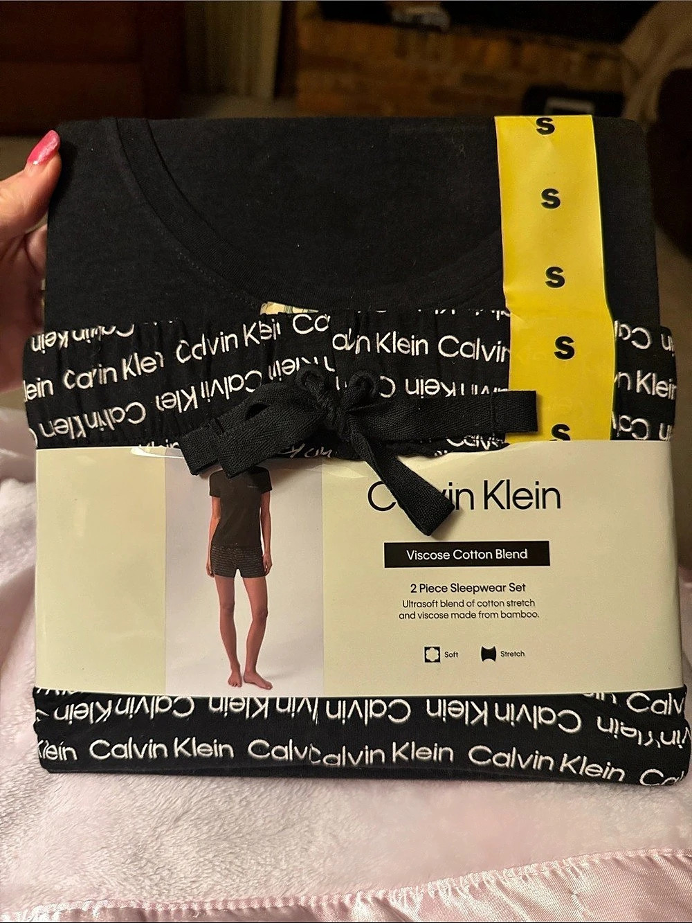 Calvin Klein Viscose Cotton Blend Tee and Shorts Set Black & White Small